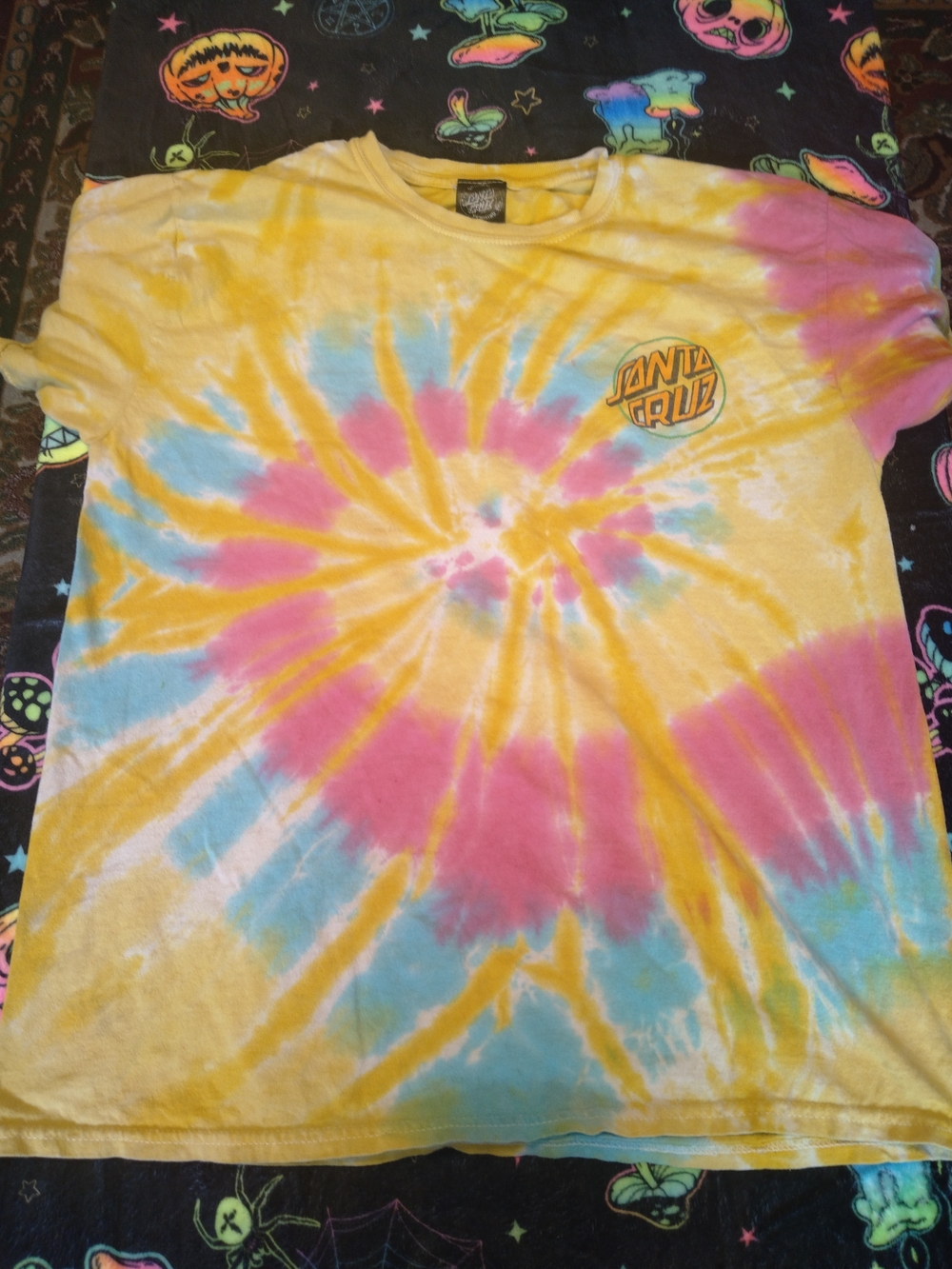 Santa Cruz Skateboards Yellow, Pink & Blue Tie-Dye Tee - Screaming Hand